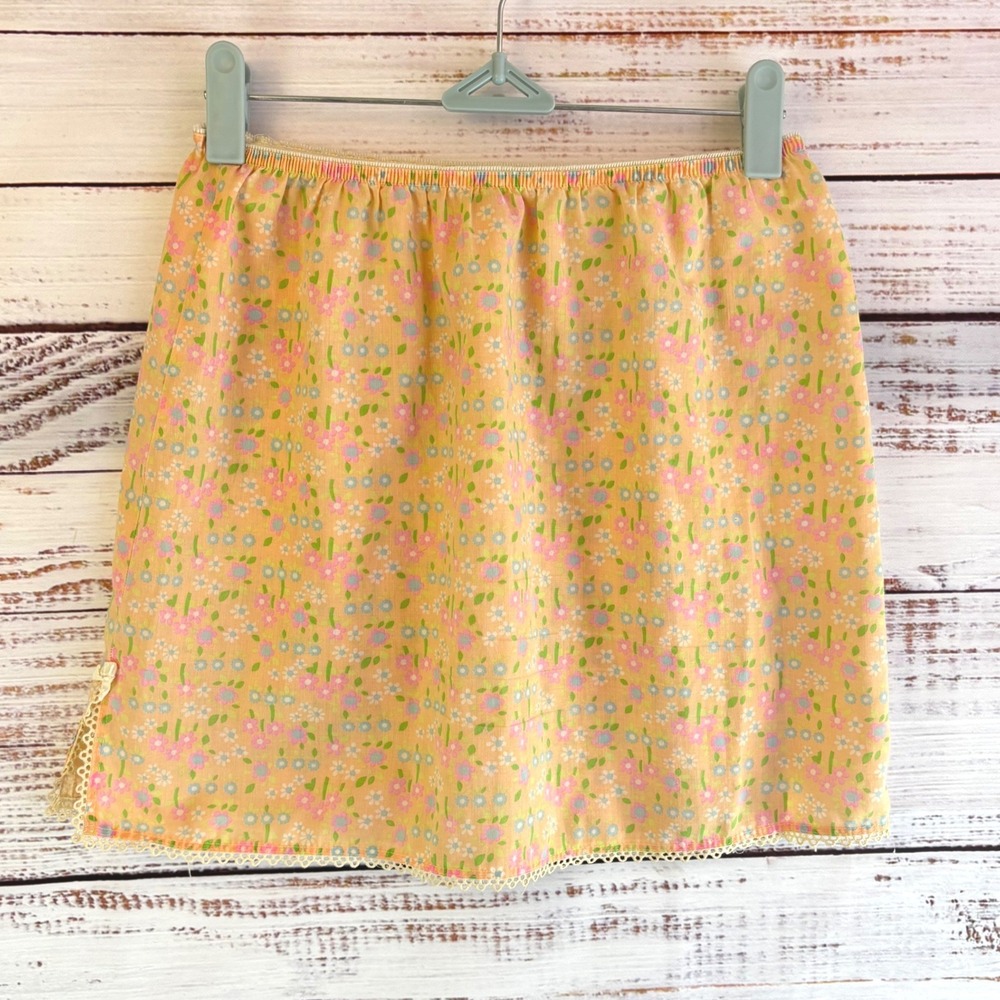 Vintage Maidenform Half Slip Skirt Small Orange Floral Cotton Blend Cottagecore